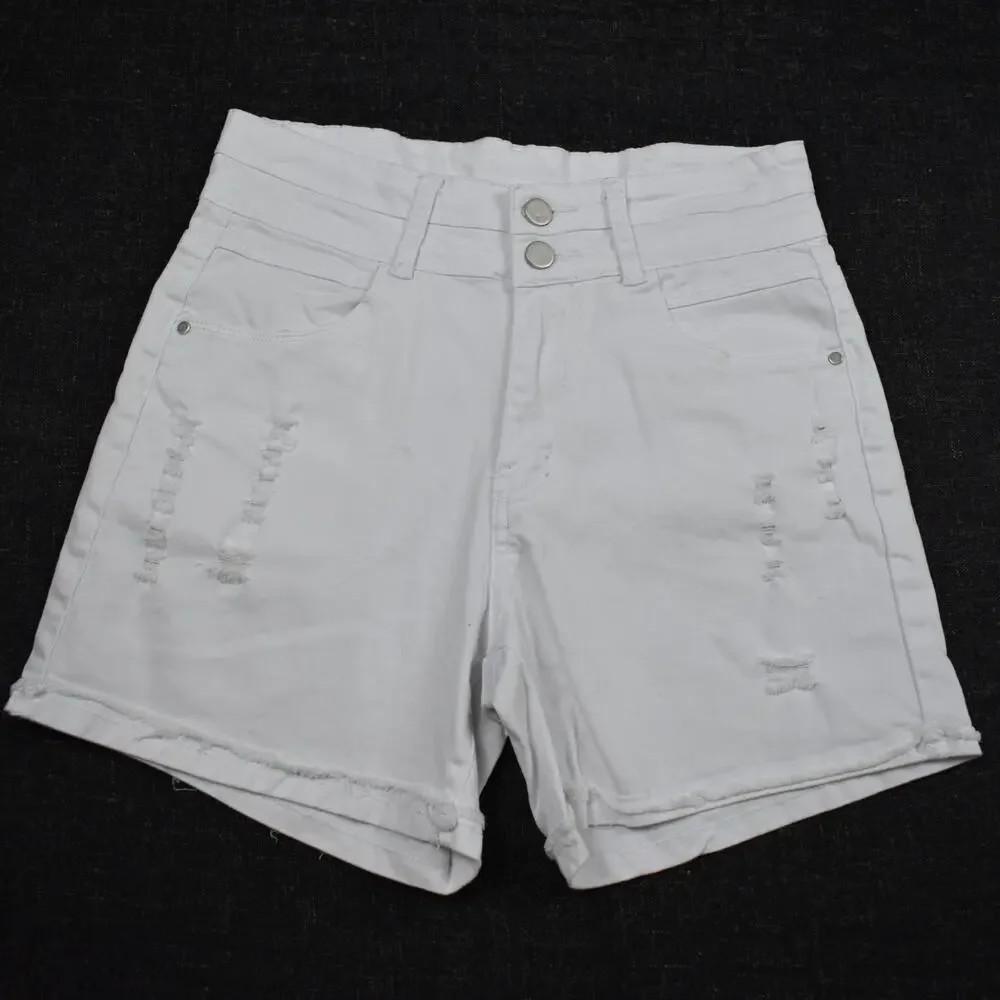 High Rise Distressed Denim Shorts Juniors M White Frayed Jean Cut Off Jorts Y2K